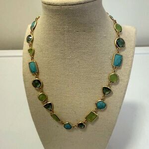 Vintage Signed Anne Klein GoldTone Necklace with Faux Turquoise & Peridot Stones